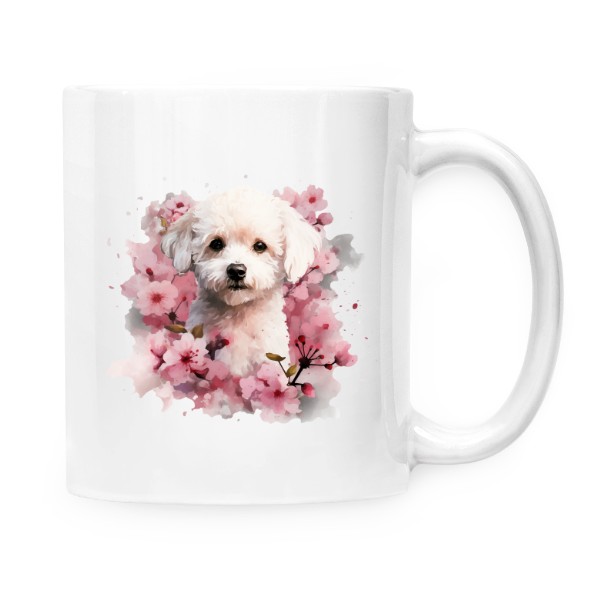 Hrnek malý bílý s potiskem Bišonek s květinami