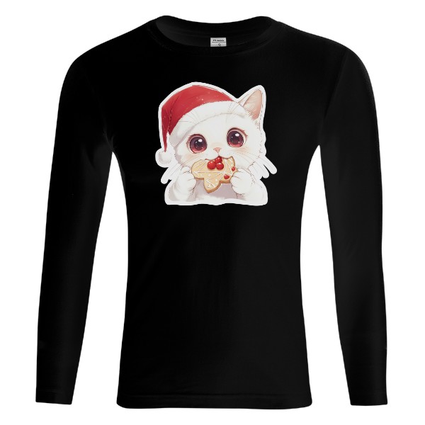 Tričko s potiskem Vánoční bílá kočka s cukrovím