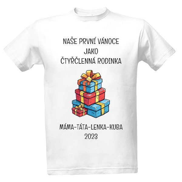 Tričko s potiskem První Vánoce - čtyřčlenná rodinka