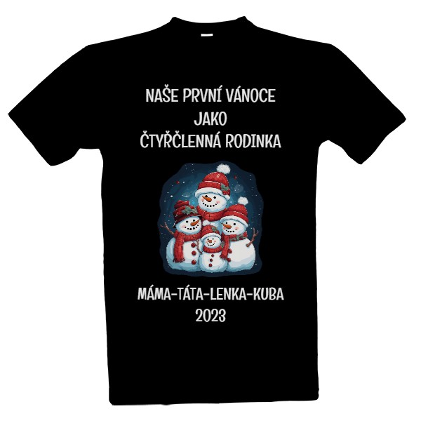 Tričko s potiskem První Vánoce - čtyřčlenná rodinka