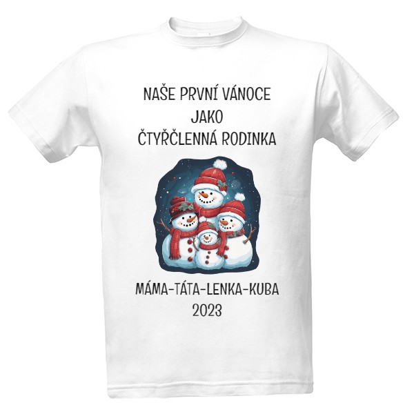 Tričko s potiskem První Vánoce - čtyřčlenná rodinka