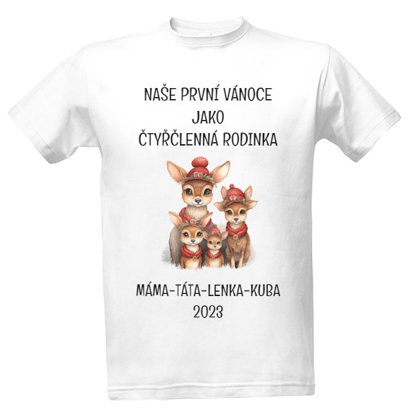 Tričko s potiskem První Vánoce - čtyřčlenná rodinka