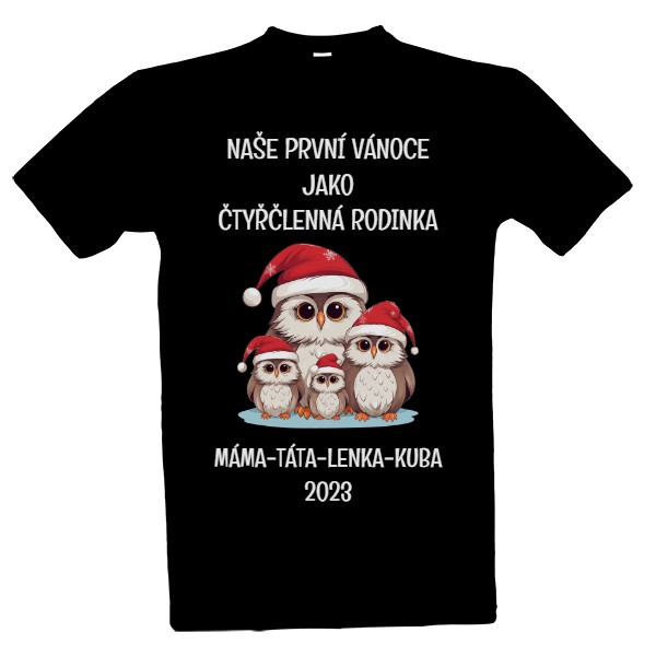 Tričko s potiskem První Vánoce - čtyřčlenná rodinka