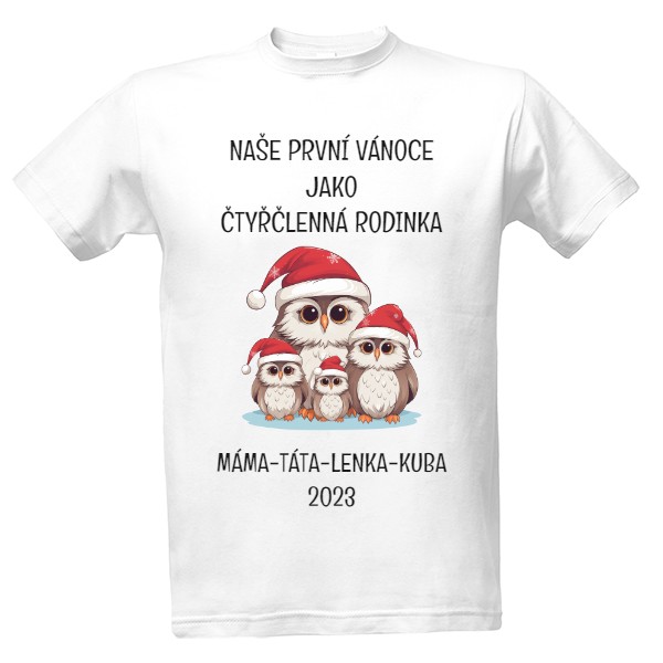 Tričko s potiskem První Vánoce - čtyřčlenná rodinka