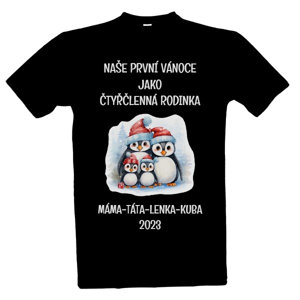 Tričko s potiskem První Vánoce - čtyřčlenná rodinka