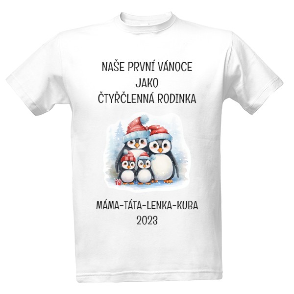 Tričko s potiskem První Vánoce - čtyřčlenná rodinka