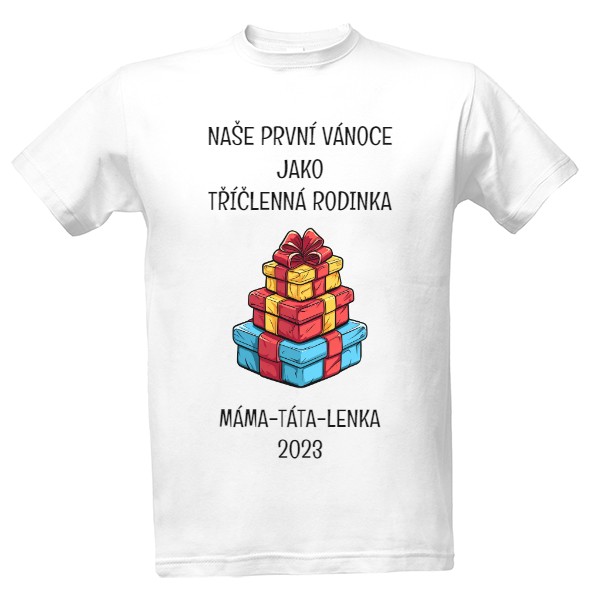 Tričko s potiskem První Vánoce - tříčlenná rodinka