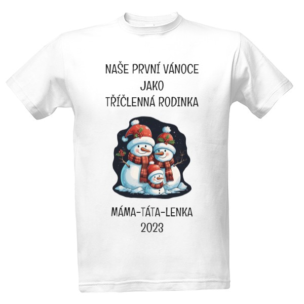 Tričko s potiskem První Vánoce - tříčlenná rodinka