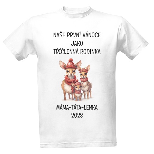 Tričko s potiskem První Vánoce - tříčlenná rodinka