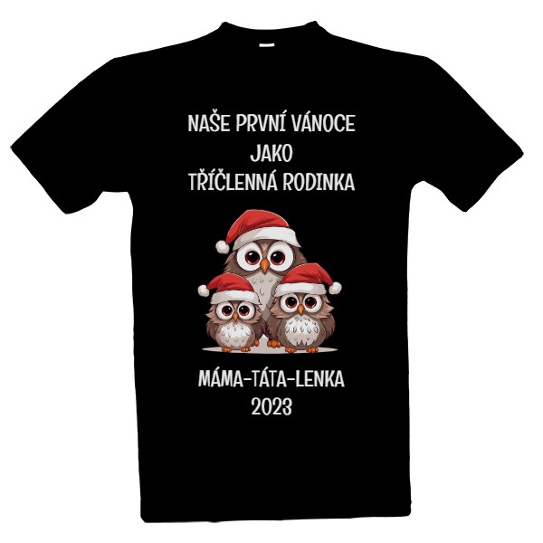 Tričko s potiskem První Vánoce - tříčlenná rodinka