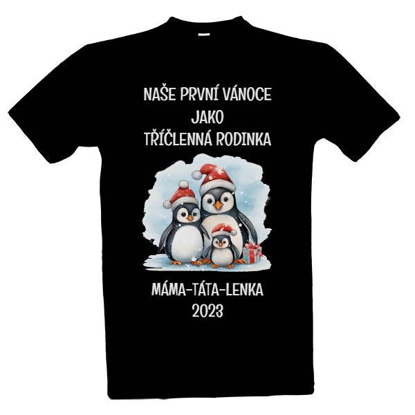 Tričko s potiskem První Vánoce - tříčlenná rodinka