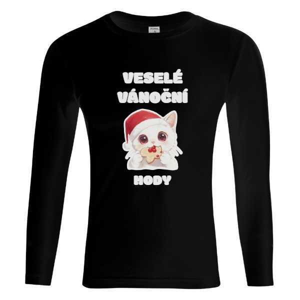 Tričko s potiskem Vánoční bílá kočka s cukrovím