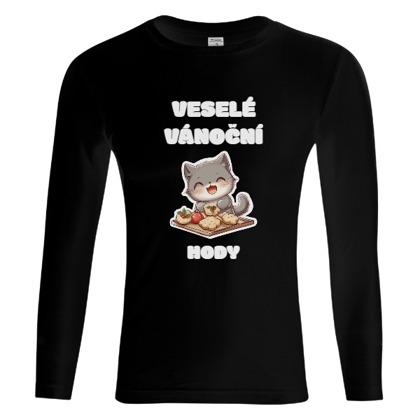 Tričko s potiskem Vánoční šedá kočka s cukrovím